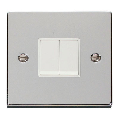 Polished Chrome 10A 2 Gang 2 Way Light Switch - White Trim - SE Home