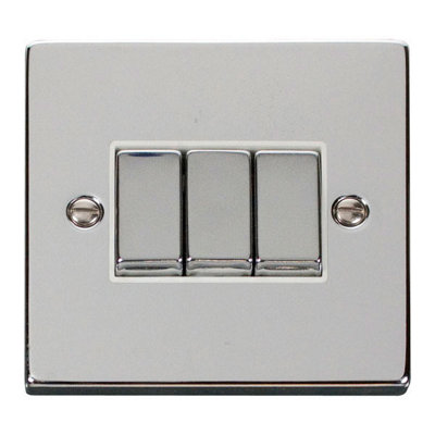 Polished Chrome 10A 3 Gang 2 Way Ingot Light Switch - White Trim - SE Home