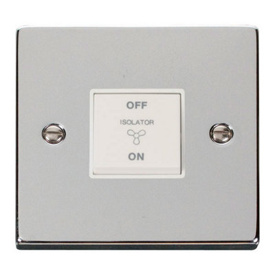 Polished Chrome 10A 3 Pole Fan Isolation Switch - White Trim - SE Home
