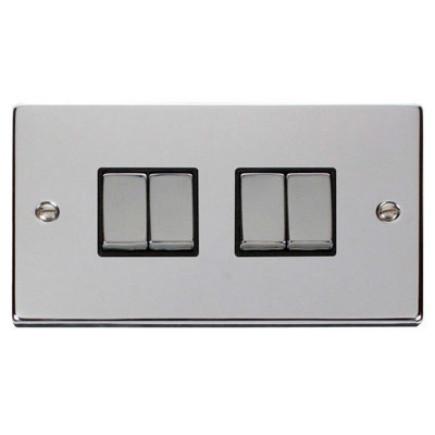 Polished Chrome 10A 4 Gang 2 Way Ingot Light Switch - Black Trim - SE Home