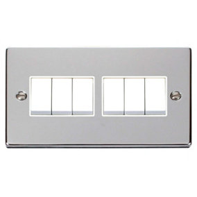 Polished Chrome 10A 6 Gang 2 Way Light Switch - White Trim - SE Home