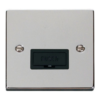 Polished Chrome 13A Fused Connection Unit - Black Trim - SE Home