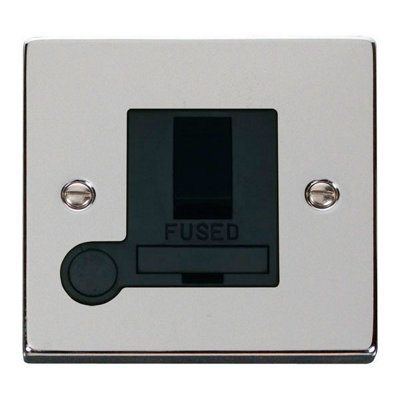 Polished Chrome 13A Fused Connection Unit Switched With Flex - Black Trim - SE Home