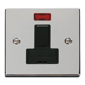 Polished Chrome 13A Fused Connection Unit Switched With Neon - Black Trim - SE Home