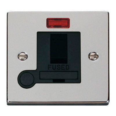 Polished Chrome 13A Fused Connection Unit Switched With Neon With Flex - Black Trim - SE Home