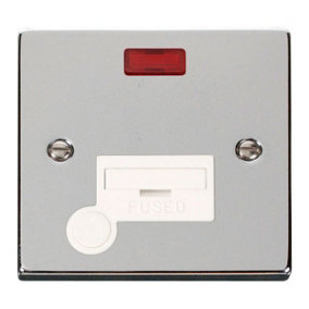 Polished Chrome 13A Fused Connection Unit With Neon With Flex - White Trim - SE Home