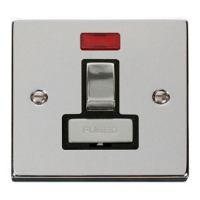 Polished Chrome 13A Fused Ingot Connection Unit Switched With Neon - Black Trim - SE Home