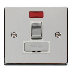 Polished Chrome 13A Fused Ingot Connection Unit Switched With Neon - White Trim - SE Home