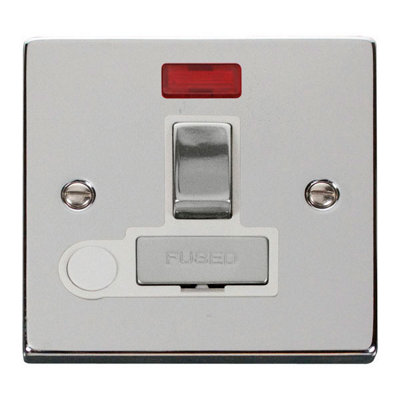 Polished Chrome 13A Fused Ingot Connection Unit Switched With Neon With Flex - White Trim - SE Home