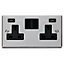 Polished Chrome 2 Gang 13A 2 USB Twin Double Switched Plug Socket - Black Trim - SE Home