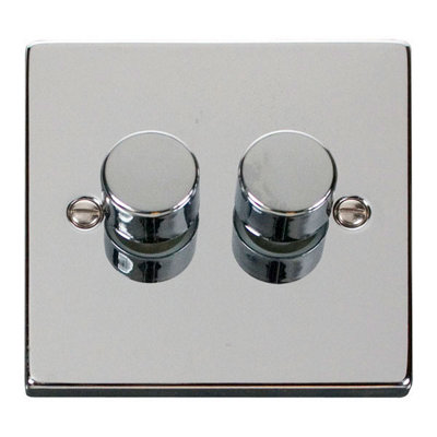 Polished Chrome 2 Gang 2 Way LED 100W Trailing Edge Dimmer Light Switch - SE Home