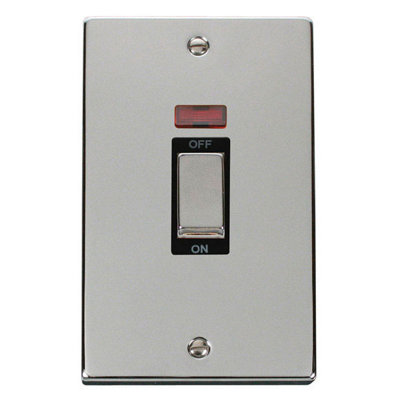 Polished Chrome 2 Gang Ingot Size 45A Switch With Neon - Black Trim - SE Home