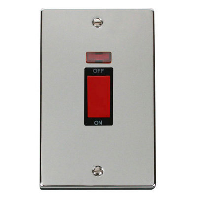 Polished Chrome 2 Gang Size 45A Switch With Neon - Black Trim - SE Home