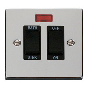 Polished Chrome 20A DP Sink/bath Switch - Black Trim - SE Home