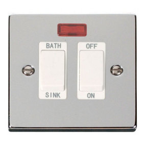 Polished Chrome 20A DP Sink/bath Switch - White Trim - SE Home