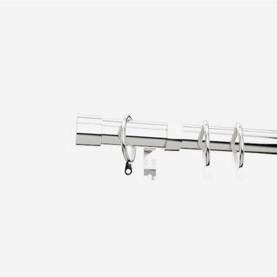 Polished Chrome 28mm End Cap Fixed Length Metal Curtain Pole 190cm