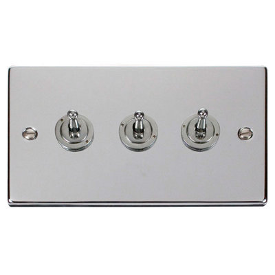 Polished Chrome 3 Gang 2 Way 10AX Toggle Light Switch - SE Home