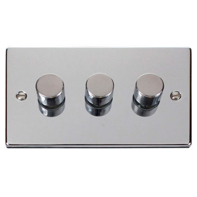 Polished Chrome 3 Gang 2 Way LED 100W Trailing Edge Dimmer Light Switch - SE Home