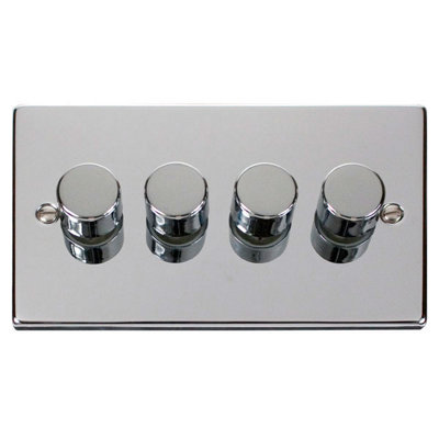 Polished Chrome 4 Gang 2 Way LED 100W Trailing Edge Dimmer Light Switch. - SE Home