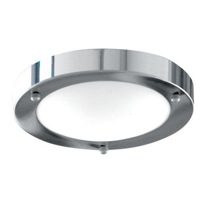 Polished Chrome Bathroom Flush Ceiling Light with Acid Opal Glass Diffuser Shade