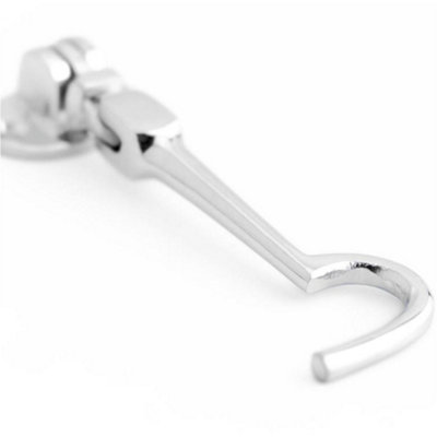 Polished Chrome Brass Cabin Hook - 102mm Durable Door Security - Hook & Eye Arm Lock