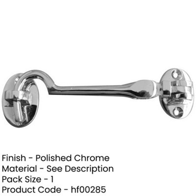 Polished Chrome Brass Cabin Hook - 150mm Door Security Solution - Hook & Eye Arm Lock