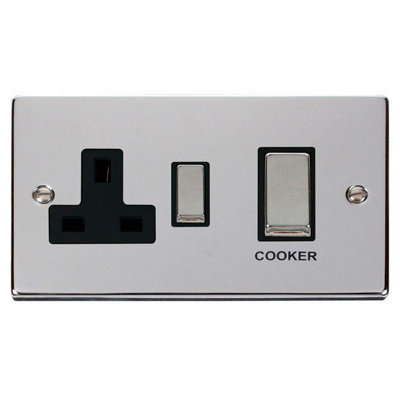 Polished Chrome Cooker Control Ingot 45A With 13A Switched Plug Socket