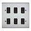 Polished Chrome Customised Kitchen Grid Switch Panel with Black Switches - 6 Gang