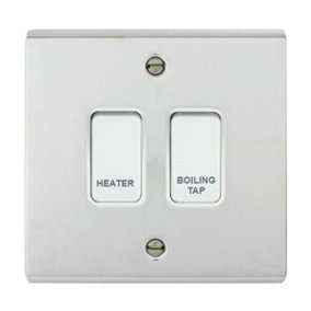 Polished Chrome Customised Kitchen Grid Switch Panel with White Switches - 2 Gang