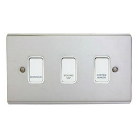 Polished Chrome Customised Kitchen Grid Switch Panel with White Switches - 3 Gang