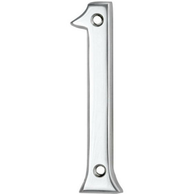 Polished Chrome Door Number 1 75mm Height 4mm Depth House Numeral