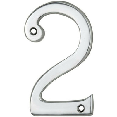 Polished Chrome Door Number 2 75mm Height 4mm Depth House Numeral