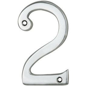 Polished Chrome Door Number 2 75mm Height 4mm Depth House Numeral Plaque