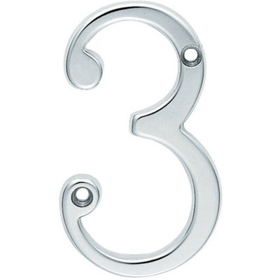 Polished Chrome Door Number 3 75mm Height 4mm Depth House Numeral Plaque