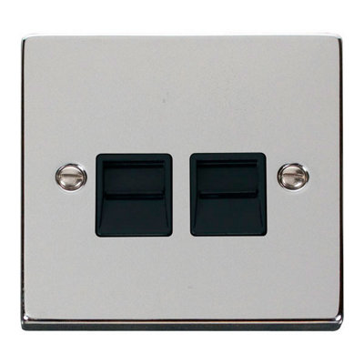 Polished Chrome Master Telephone Twin Socket - Black Trim - SE Home