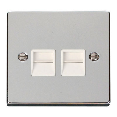 Polished Chrome Master Telephone Twin Socket - White Trim - SE Home