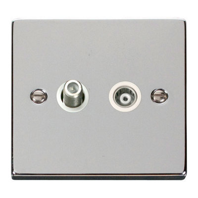 Polished Chrome Satellite And Isolated Coaxial 1 Gang Socket - White Trim - SE Home