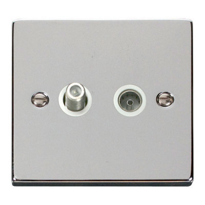 Polished Chrome Satellite & Coaxial Socket 1 Gang - White Trim - SE Home