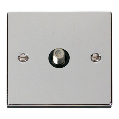 Polished Chrome Satellite Socket 1 Gang - Black Trim - SE Home