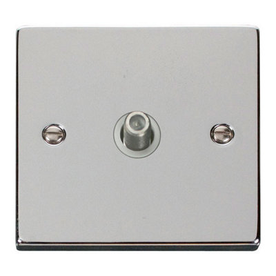 Polished Chrome Satellite Socket 1 Gang - White Trim - SE Home