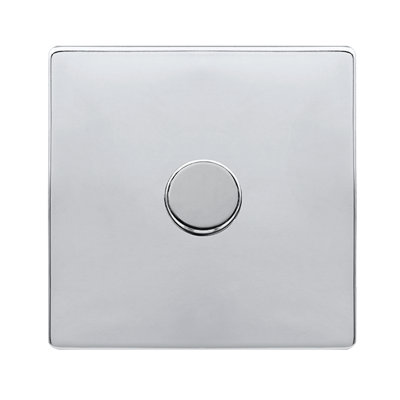 Polished Chrome Screwless Plate 1 Gang 2 Way LED 100W Trailing Edge Dimmer Light Switch - SE Home