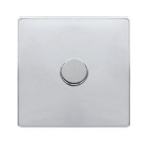 Polished Chrome Screwless Plate 1 Gang 2 Way LED 100W Trailing Edge Dimmer Light Switch - SE Home