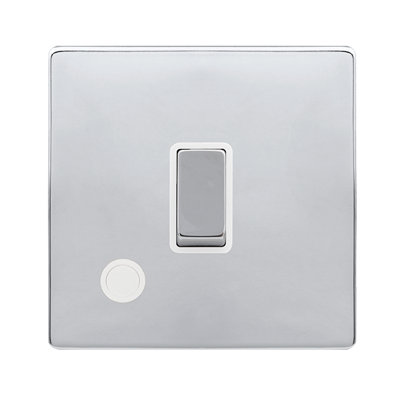 Polished Chrome Screwless Plate 1 Gang 20A Ingot DP Switch With Flex - White Trim - SE Home