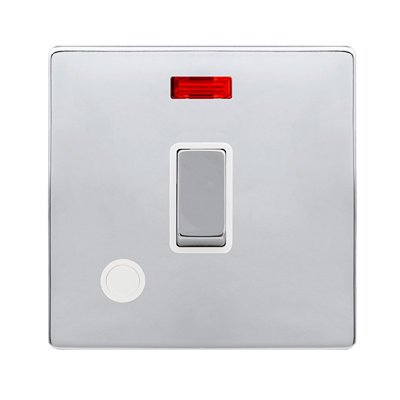 Polished Chrome Screwless Plate 1 Gang 20A Ingot DP Switch With Flex With Neon - White Trim - SE Home