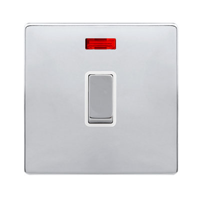Polished Chrome Screwless Plate 1 Gang 20A Ingot DP Switch With Neon - White Trim - SE Home