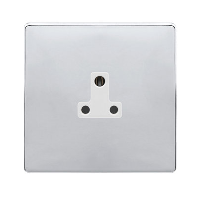 Polished Chrome Screwless Plate 1 Gang 2A Round Pin Socket - White Trim ...