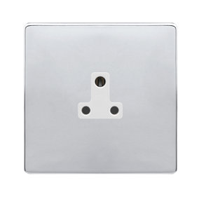 Polished Chrome Screwless Plate 1 Gang 2A Round Pin Socket - White Trim - SE Home