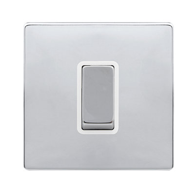 Polished Chrome Screwless Plate 1 Gang Ingot Size 45A Switch - White Trim - SE Home