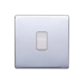 Polished Chrome Screwless Plate 1 Gang Intermediate Light Switch - White Trim - SE Home