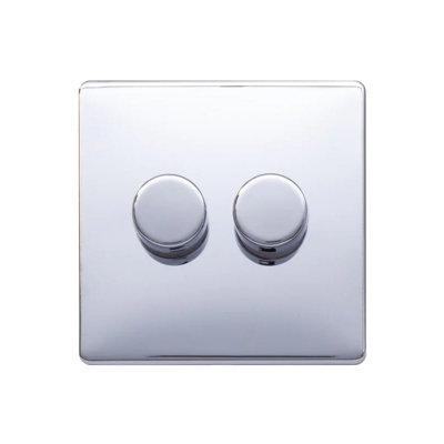 Polished Chrome Screwless Plate 100W 2 Gang 2 Way Intelligent Trailing LED Dimmer Switch - SE Home